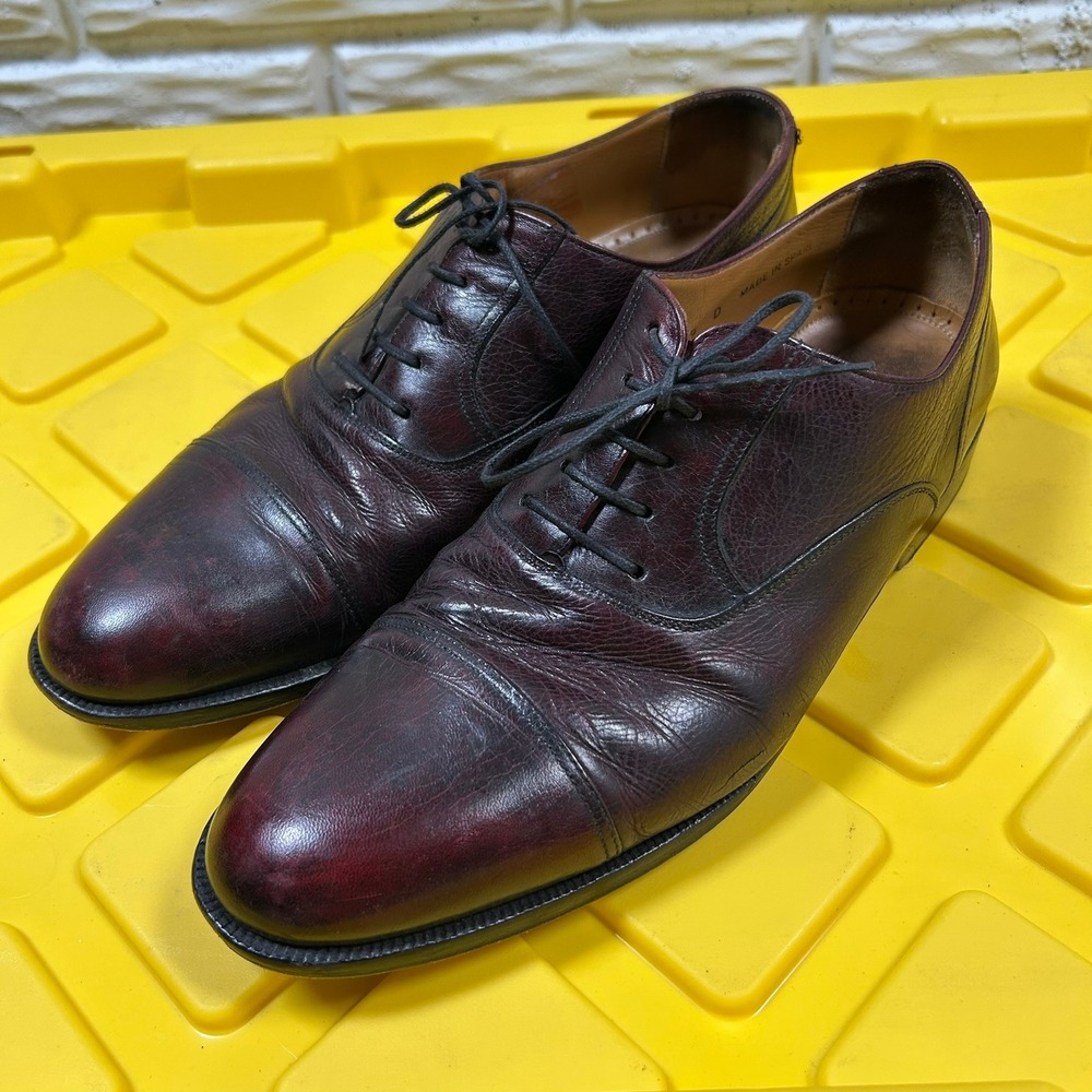 Magnanni Oxford Shoes 9 D Burgundy Pebbled Leather Cap Toe 5509 Made in Spain